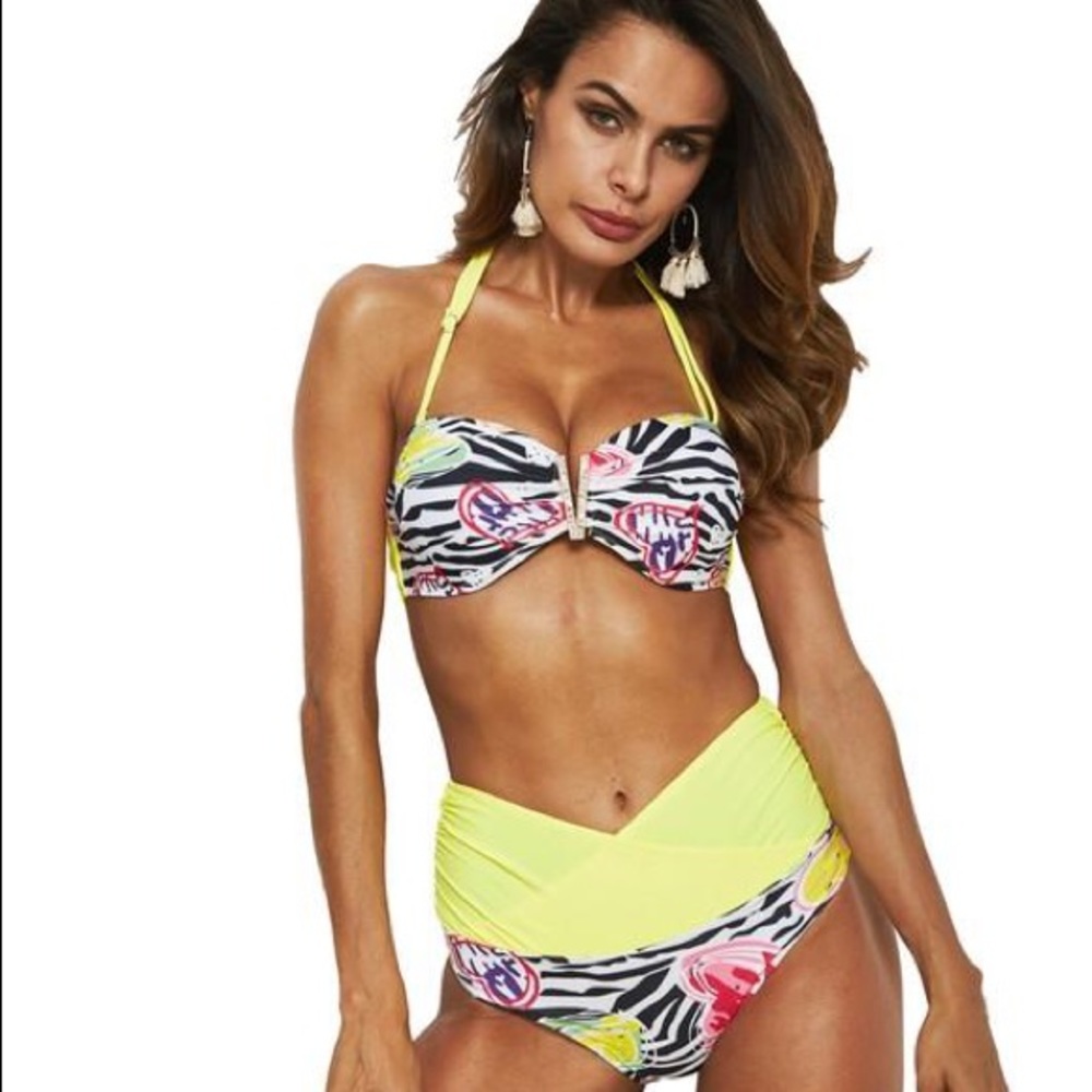 Mixed Print Triangle Bikini Set